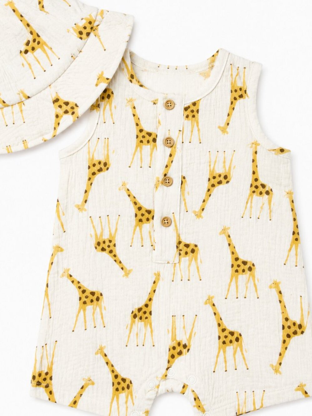 NWT Baby Essentials Baby Boy Gauze Romper & Hat Set 18M Giraffe Print Safari